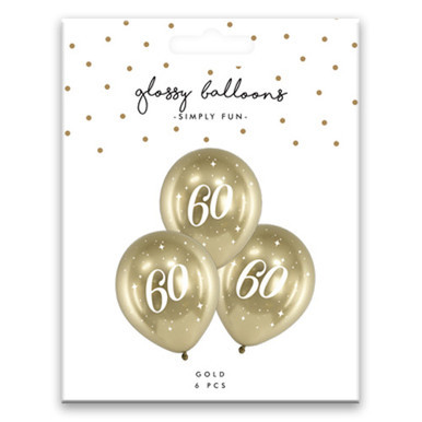 12 inch Age 60 Gold Gloss Latex Balloons (6)