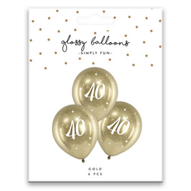 12 inch Age 40 Gold Gloss Latex Balloons (6)