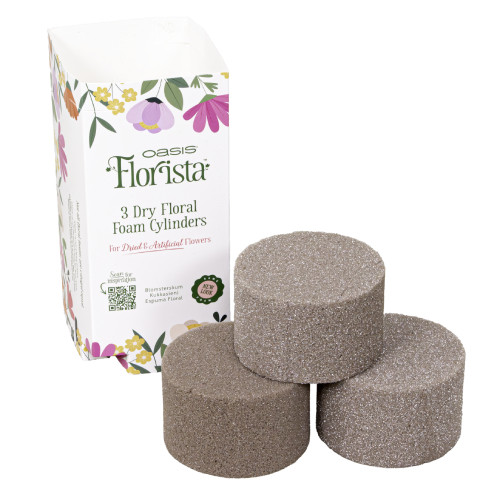 A pack of 3 floral foam cyclinders, manufactured by Oasis floral