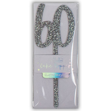 Silver Glitter Number 60 Cake Topper (1)