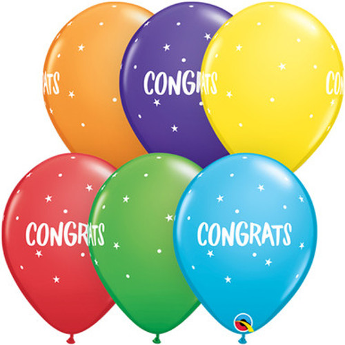 11 inch Congrats Dots & Stars Assorted Latex Balloons (25)