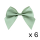 A pack of 6 10cm sage green satin ribbon bows. A pack of 6 10cm sage green satin ribbon bows.