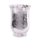 A silver coloured glass hurricane vase. A silver coloured glass hurricane vase.