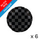 A pack of 6 9" Matte Black Shiny Checker Print Round Foil Balloons, manufactured by Prima!