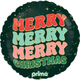 A 18 inch Merry Merry Merry Christmas Foil Balloon, manufactured by Prima!
