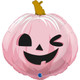 A pink funny face pumpkin foil balloon
