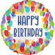 An 18 inch Happy Birthday Painterly Dots Satin Foil Balloon, manufactured by Anagram.