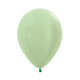 A pack of 100, 5" Satin Green Latex Balloons, manufactured by Sempertex.