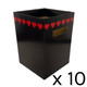 A pack of 10 black with red hearts flower boxes.