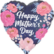A 28 inch Mother's Day Satin Peony Garden Heart Supershape Foil Balloon, manufactured by Anagram Europe.