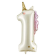 A 37 inch Unicorn Holo Number 1 Foil Balloon, manufactured by PartyDeco.