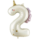 A 37 inch Unicorn Holo Number 2 Foil Balloon, manufactured by PartyDeco.