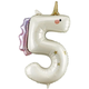 A 37 inch Unicorn Holo Number 5 Foil Balloon, manufactured by PartyDeco.