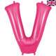 A 34 inch Oaktree Pink Letter V Foil Balloon, manufactured by Oaktree.
