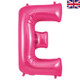 A 34 inch Oaktree Pink Letter E Foil Balloon, manufactured by Oaktree.