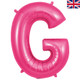 A 34 inch Oaktree Pink Letter G Foil Balloon, manufactured by Oaktree.