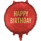 An 18 inch Happy Birthday Red Speckled Foil Balloon, manufactured by PartyDeco.