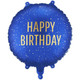 An 18 inch Happy Birthday Dark Blue Speckled Foil Balloon, manufactured by PartyDeco.