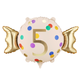 A 24 inch Age 5 Candy Shape Foil Balloon, manufactured by PartyDeco.