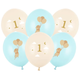 A pack of 12 inch Light Blue Mice Number 1 Latex Balloons, manufactured by PartyDeco.