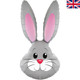A 35 inch grey cute rabbit head foil balloon, manufactured by Oaktree.