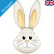 A 35 inch ivory gold cute rabbit head foil balloon, manufactured by Oaktree.