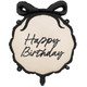 A 19 inch Happy Birthday Black Bow Foil Balloon, manufactured by PartyDeco.