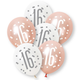 A retail pack of 6 12 inch Rose Gold Number 16 Assorted Latex Balloons, manufactured by Unique.