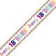 An 18th birthday rainbow confetti foil banner, manufactured by Unique.