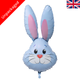 A 35 inch light blue cute rabbit head foil balloon, manufactured by Oaktree.