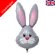 A 35 inch grey cute rabbit head foil balloon, manufactured by Oaktree.
