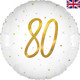 An 18 inch Age 80 White Elegant Sparkle Holographic Foil Balloon, manufactured by Oaktree.