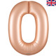 A 34 inch Satin Pastel Rose Quartz Number 0 Foil Balloon, manufactured by Oaktree.