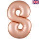A 34 inch Satin Pastel Rose Quartz Number 8 Foil Balloon, manufactured by Oaktree.