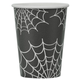 A pack of 8 Black Spider Web Paper Cups, manufactured by Hootyballoo.