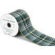 A Green and Metallic Gold Tartan Wired Edge Ribbon, measuring approx. 63mm x 9.1m.