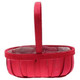 A red softwood trug basket, measuring approx 28cm in length.