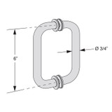 6X6TH – Glass Simple Back to Back Tubular Pull Handle, 6" Center to Center