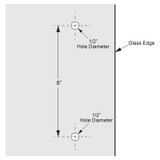 8X8SLH – Glass Simple Back-to-Back Square Ladder Handle, 12” Overall Length, 8" Center to Center