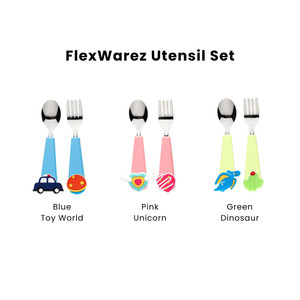 Flex&Lock Flexwarez Spoon & Fork Set with 2 Charms / Assorted Colors (Case Pack - 12 QTY)