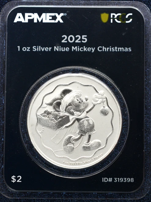 2025 Niue 1 oz Silver $2 Mickey Christmas (MD® Premier + PCGS FS)