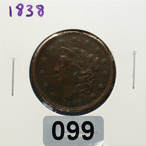 1838 Coronet Head Large Cent — Good (G)