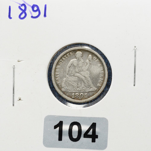 1891-O Seated Liberty Dime — Very Fine (VF)