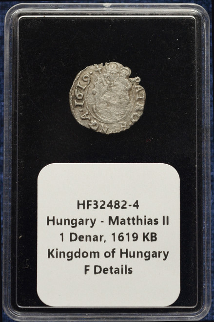 Hungary – Matthias II, 1 Denar, 1619-KB – F Details
