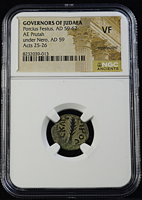 GOVERNORS OF JUDAEA Porcius Festus, AD 59-62 AE Prutah under Nero, AD 59 Acts 25-26 VF