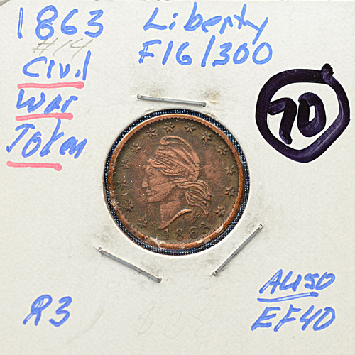 1863 Liberty F-16/300 AU Almost Uncirculated Civil War Token – DMR