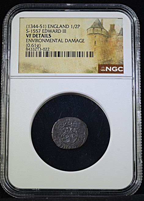 (1344-51) ENGLAND 1/2P S-1557 EDWARD III VF DETAILS ENVIROMENTAL DAMAGE (0.61g)