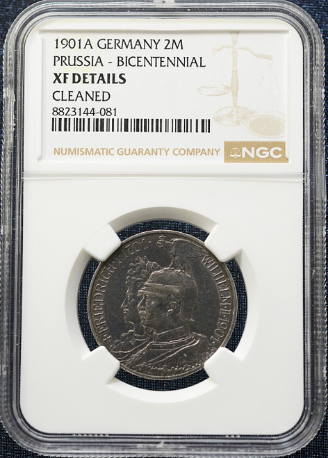 1901-A Germany – Prussia Bicentennial 2 Mark – XF Details – Cleaned