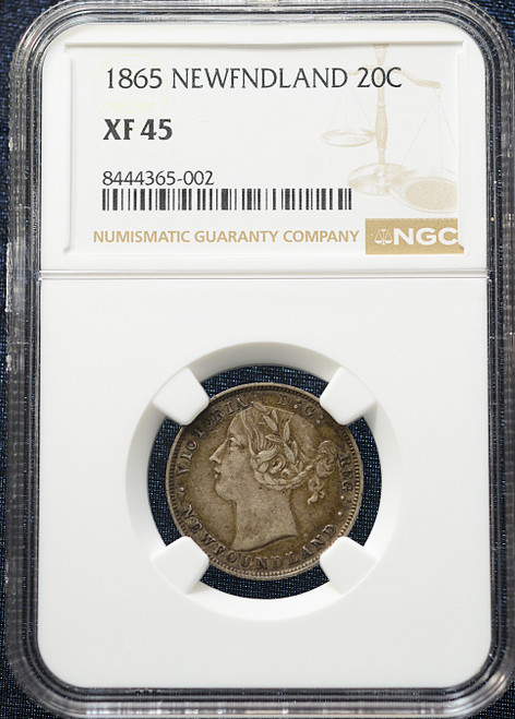 1865 Newfoundland 20 Cents – NGC XF 45 - Rare
