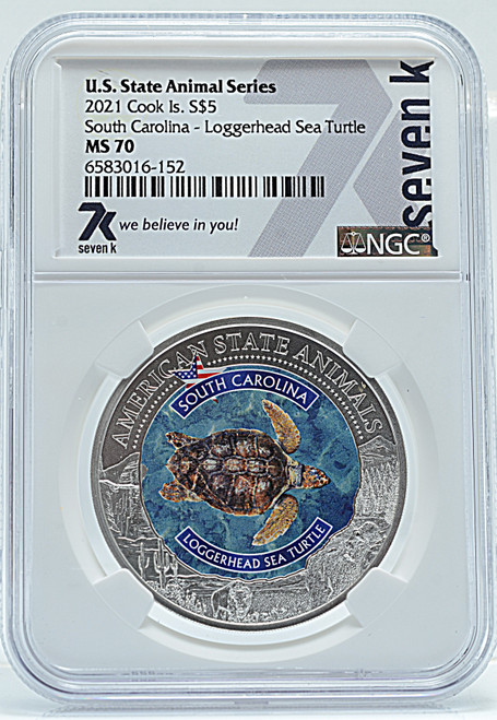 U.S State Animal Series 2021 Cook Is. S$5 South Carolina - Loggerhead Sea Turtle NGC